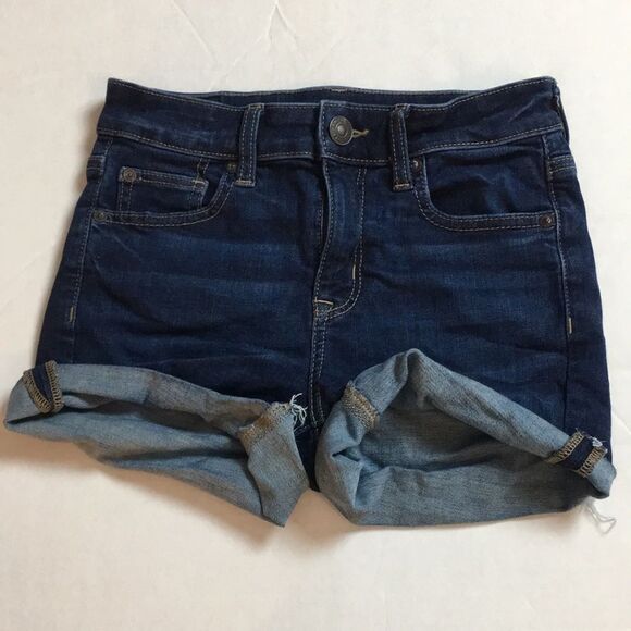 American Eagle Hi-Rise Shortie Next Level Stretch Blue Jean Shorts Size 0 - Picture 2 of 16